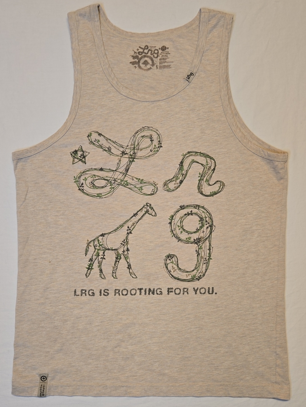 LRG Cream Speckle Full Graphic Spellout Logo Tank Top Muscle Shirt Vintage Y2K